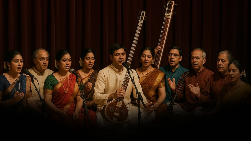 Performers of Nikhil Bharat Sangeet Samiti on stage